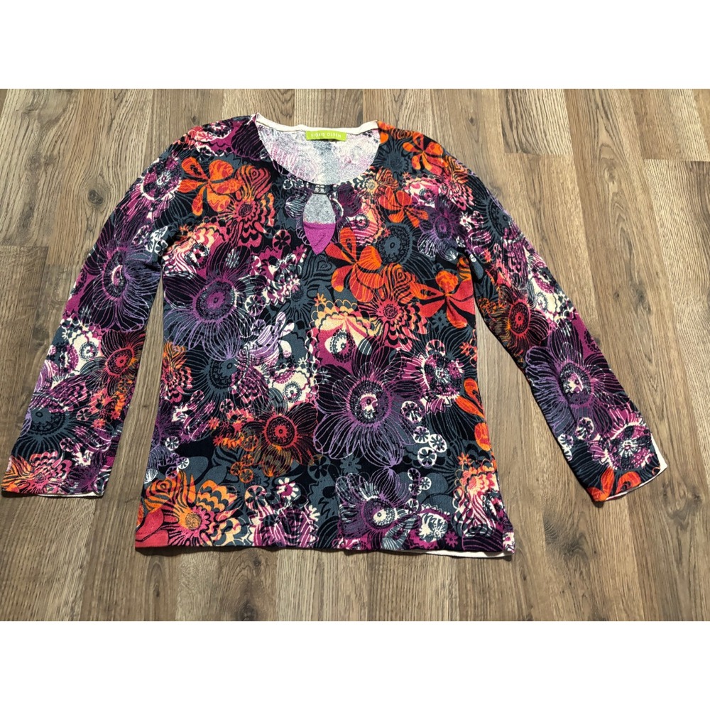 Sigrid Olsen Floral Sweater Women Size M Purple Multicolor Adult Keyhole